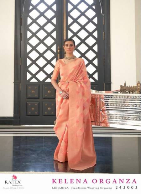 Peach Colour Kelena Organza By Rajtex Organza Handloom Weaving Wedding Sarees Wholesale Shop In Surat 242003