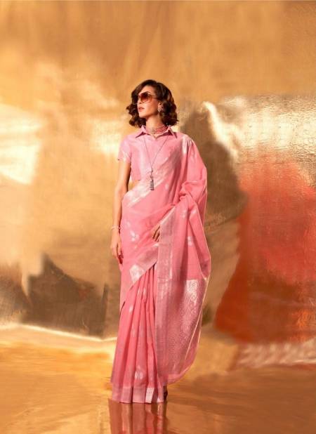 Peach Colour Kelly Linen By Rajtex Linen Cotton Handwoven Saree Wholesalers In Delhi 371001
