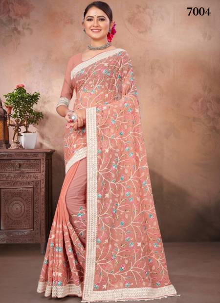 Peach Colour Kirti By Fashion Lab Georgette Saree Catalog 7004