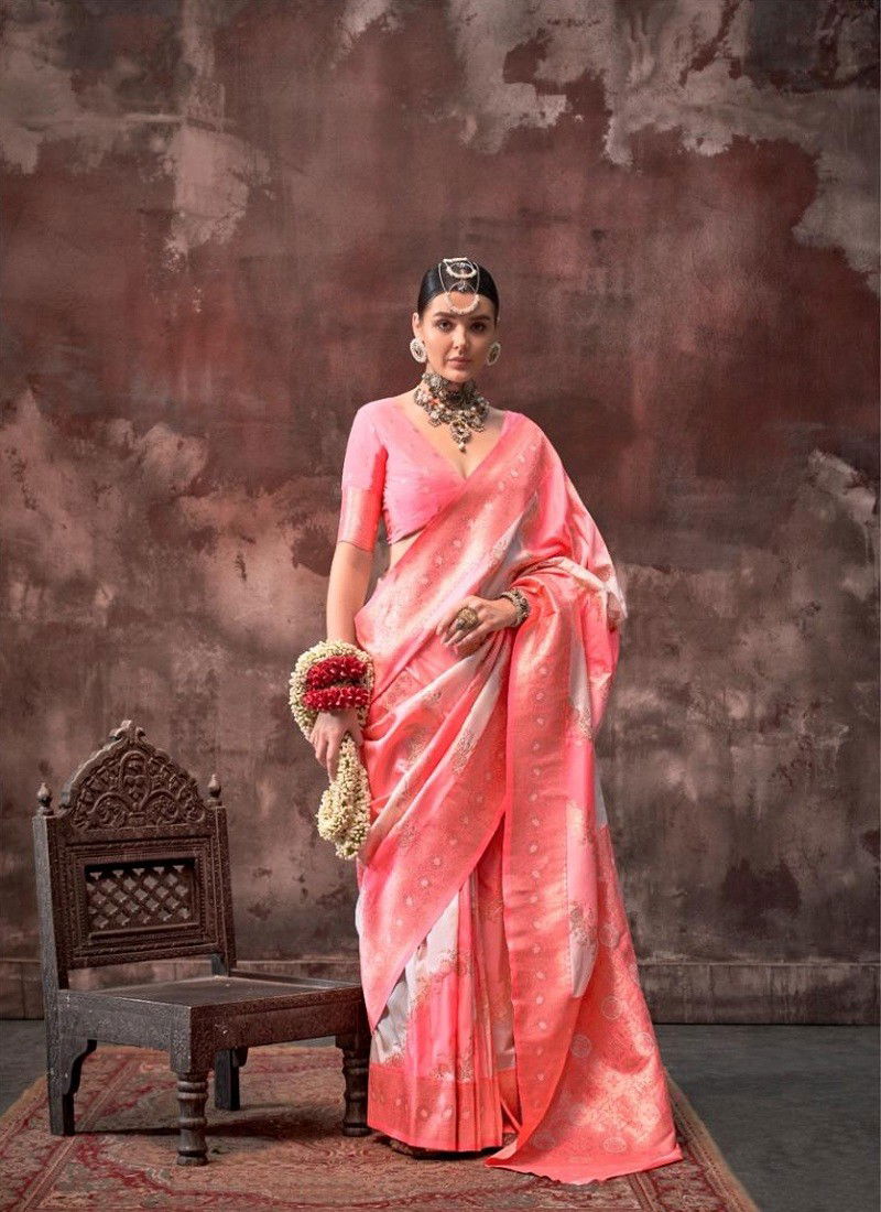 Peach Colour Kookal Silk By Rajbeer Wedding Handloom Weaving Sarees Suppliers In India 20003