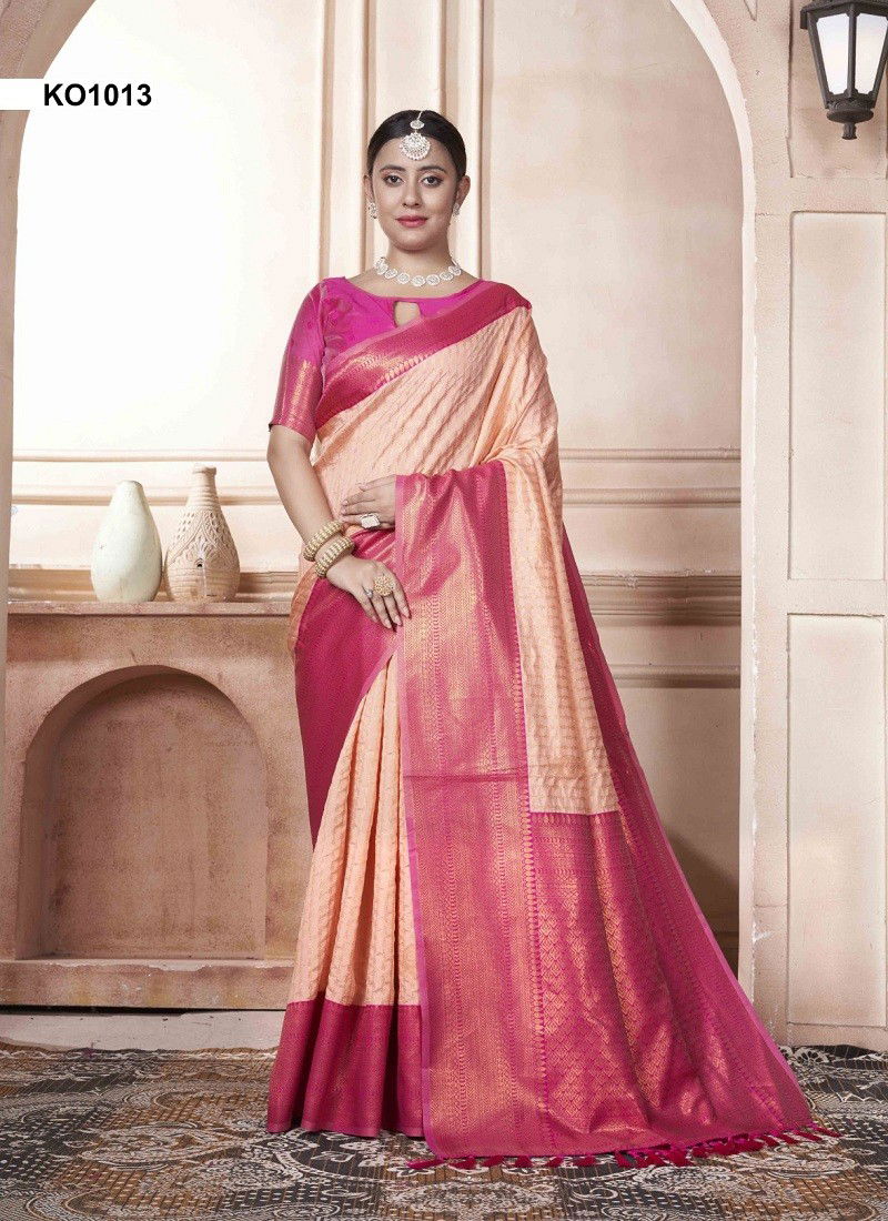 Peach Colour Koyal By 3 Of Kubera Pattu Kanjivaram Silk Wholesale Shop In Surat KO1013