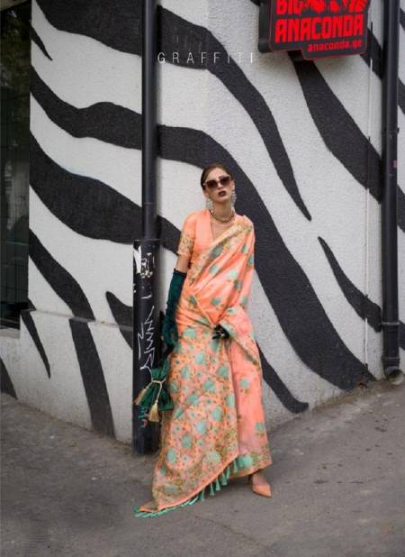 Peach Colour Krafitti Silk By Rajtex Silk Designer Saree Catalog 355002