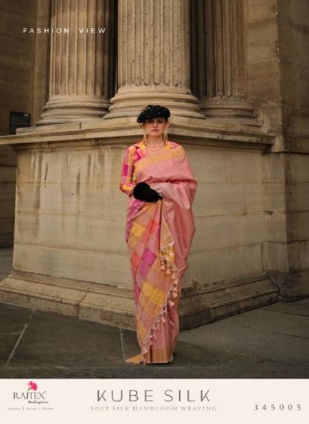 Peach Colour Kube Silk By Rajtex Silk Handloom Weaving Wedding Sarees Wholesale Shop In Surat 345005