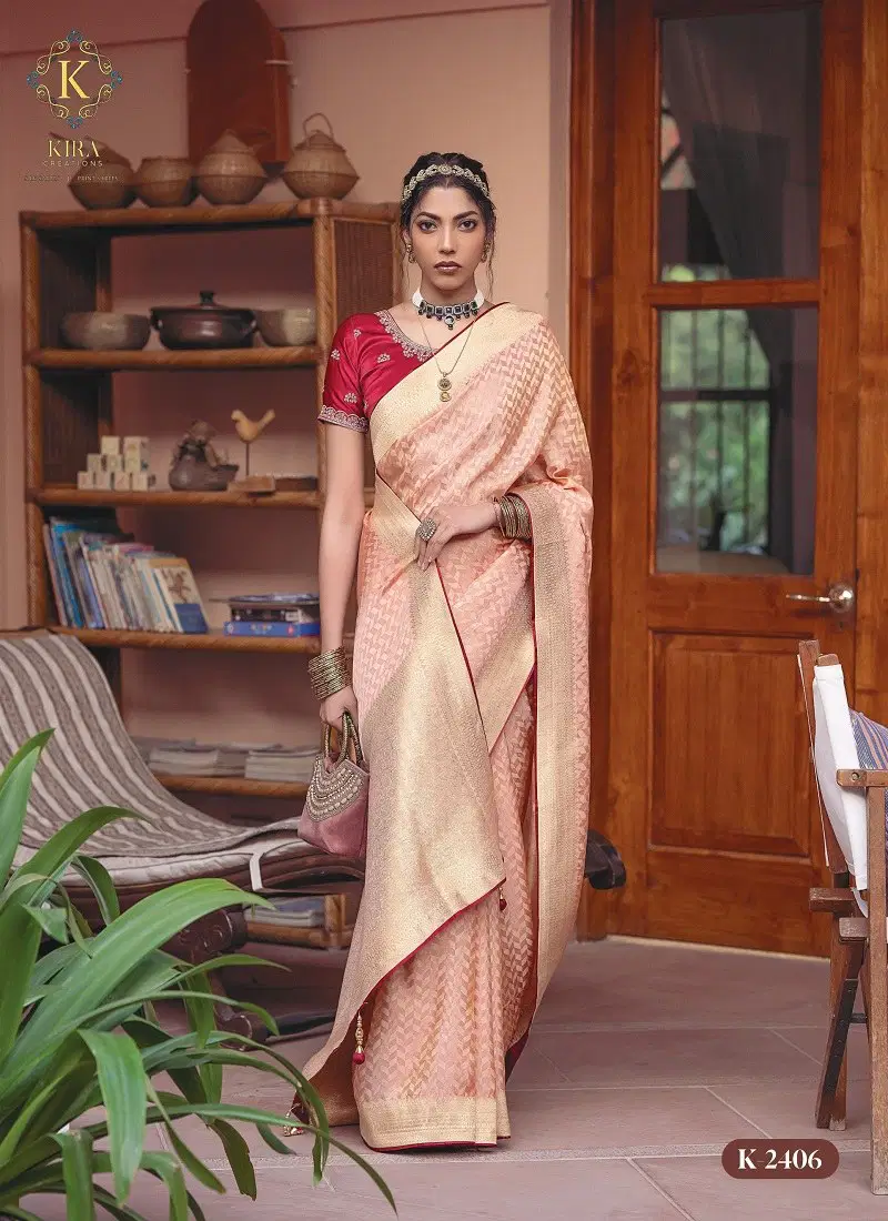 Peach Colour Kyaara Vol 2 By Kira Pure Viscous Dola Designer Wear Saree Suppliers In Mumbai K-2406