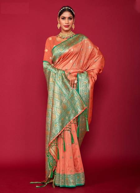 Peach Colour Lalpari By Sangam 14025 To 14030 Silk Sarees Catalog 14025