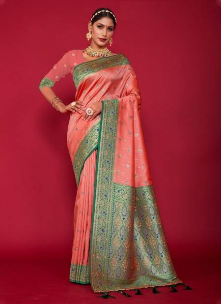 Peach Colour Lalpari By Sangam 14025 To 14030 Silk Sarees Catalog 14027