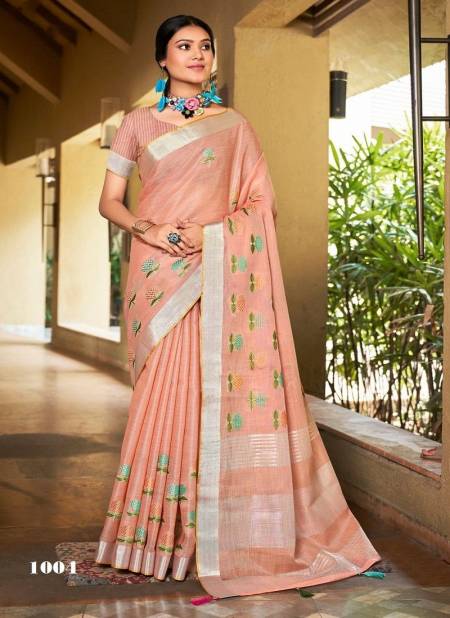 Peach Colour Linen Queen By Sangam Linen Designer Saree Catalog 1004
