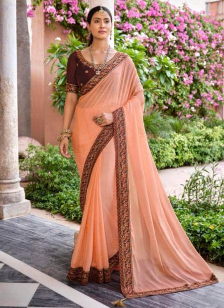Peach Colour Mahima Exclusive Wear Wholesale Chiffon Sarees 1003