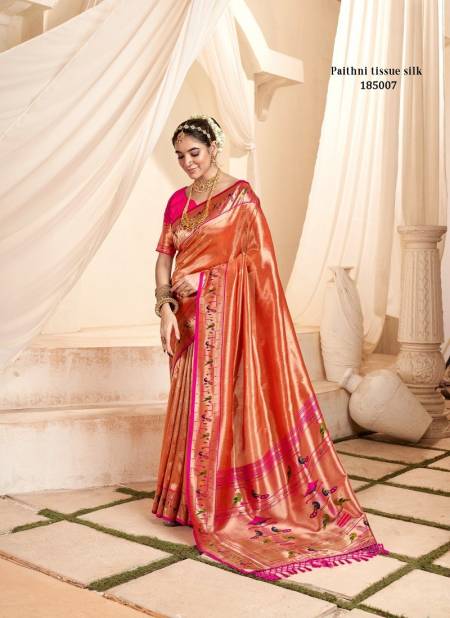 Peach Colour Mangalya Silk 185000 Series By Rajpath Soft Tissue Silk Cultural Celebration Saree Wholesale Online 185007