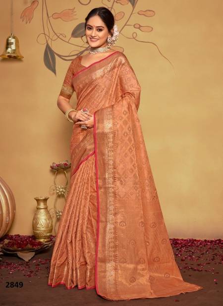 Peach Colour Manikarnika Sangam Festive Wear Wholesale Banarasi Silk Sarees Catalog 2849