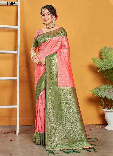 Peach Colour Mastani Silk By Sangam Banarasi Silk Saree Catalog 1005