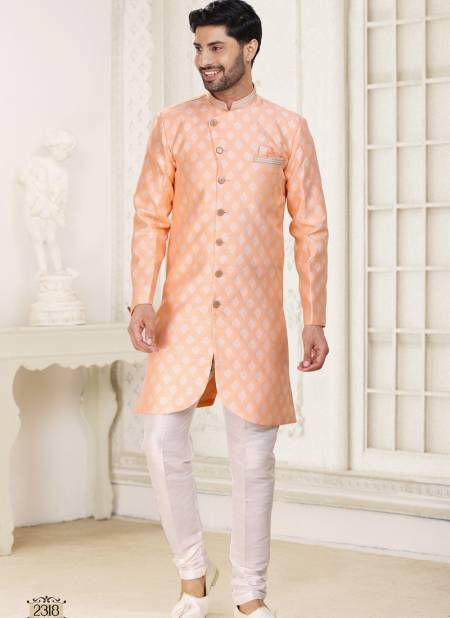 Peach Colour Mens Partywear Indo Western Catalog 2318