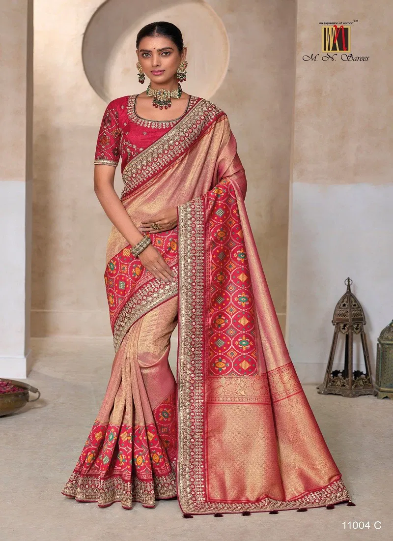 Peach Colour Mn 11004 Hit Kanjivaram Wedding Wear Saree Suppliers In India 11004C