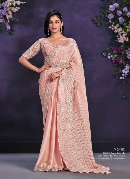 Peach Colour Mohmanthan 24100 Series Riona By Mahotsav Readymade Designer Saree Suppliers in India 24112