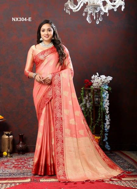 Peach Colour NX304-A TO NX304-F by Murti Nx Soft Cotton silk Sarees Exporters In India NX304-E