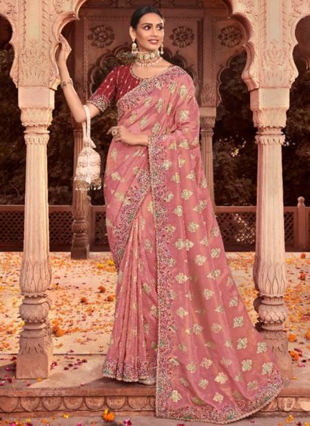 Peach Colour Naksh Mahaveera Wedding Sarees Catalog 2101