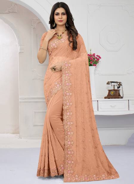 Peach Colour Nari Fashion Aparnaa Heavy Designer Party Wear Sarees Catalog 6727