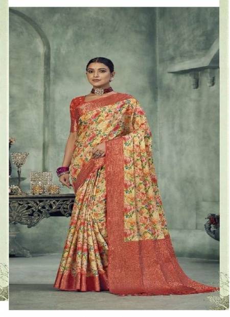 Peach Colour Navyaa By Pankh Fancy Tissue Silk Digital Print Saree Wholesale In India 6807