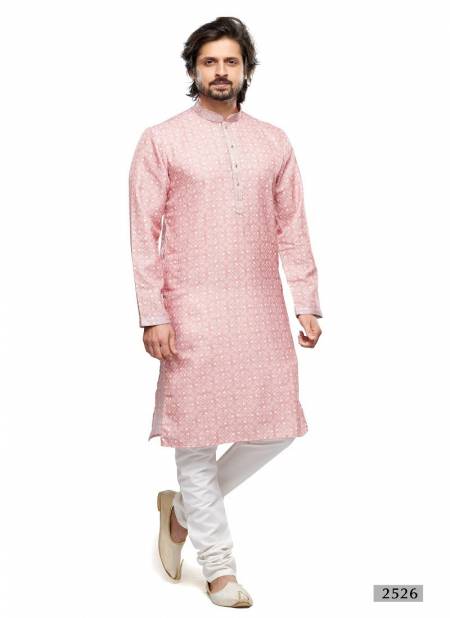 Peach Colour Occasion Mens Wear Designer Printed Stright Kurta Pajama Wholesale Shop In Surat 2526