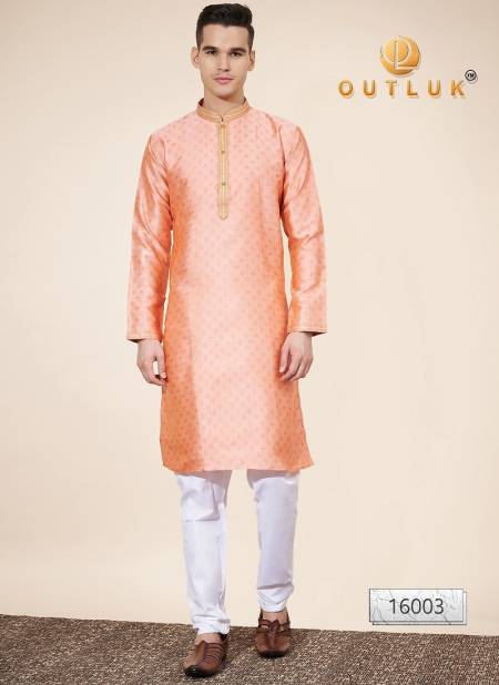 Peach Colour Outluk Wedding Collection Vol 16 Pintex Jaquard Mens Kurta Pajama Manufacturers 16003