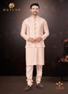 Peach Colour Outluk Wedding Collection Vol 19 Pure Silk Mens Modi Jacket Kurta Pajama Wholesale Online 19002
