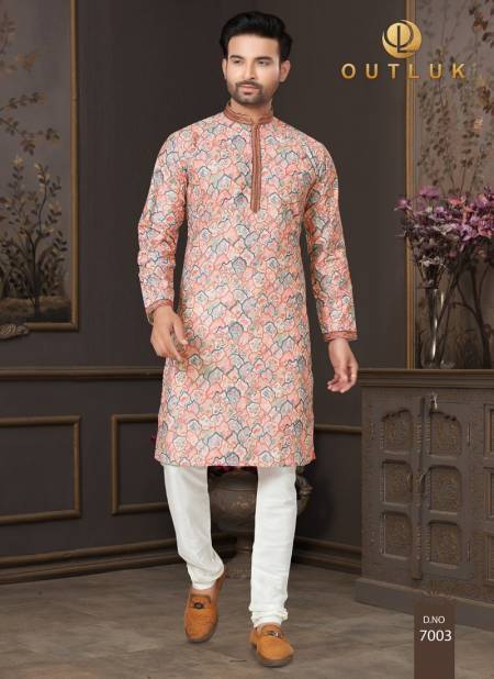 Peach Colour Outluk Wedding Collection Vol 7 Pintex Lucknowi Kurta Pajama Manufacturers 7003