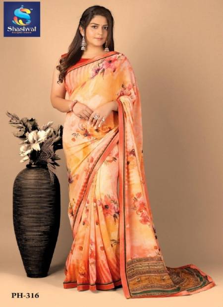 Peach Colour Panchi 3 By Shashvat Digital Printed Designer Bamber Silk Saree Wholesale Online PH-316