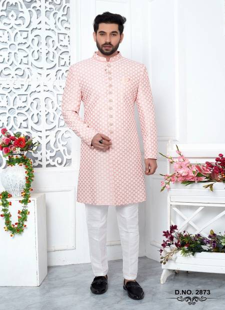 Peach Colour Party Wear Mens Desginer Indo Western Wholesale Market In Surat 2873