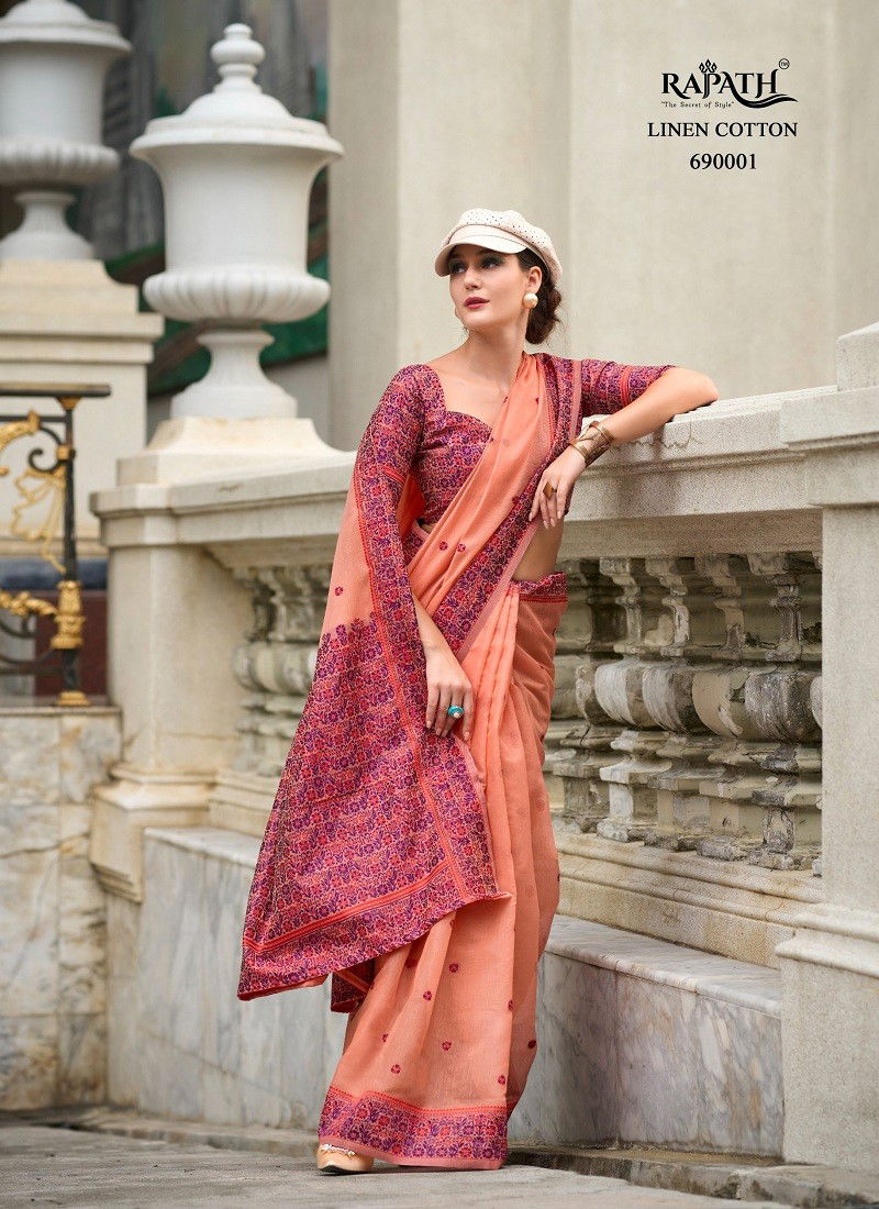 Peach Colour Prajanya By Rajpath Soft Linen Cotton Daily Wear Saree Suppliers In India 690001