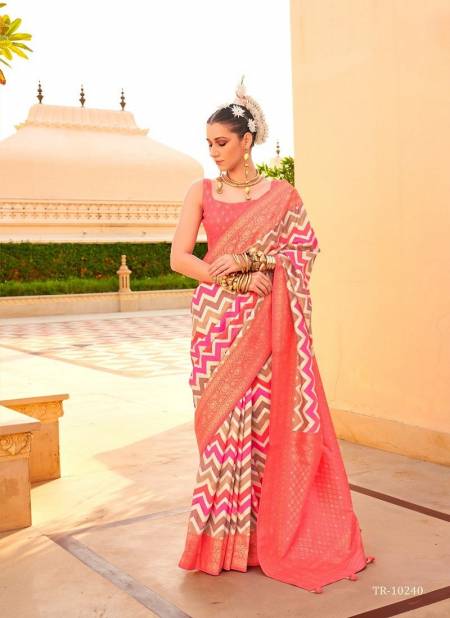 Peach Colour Pratha By Trirath P.V Silk Foil Printed Casual Wear Saree Suppliers In India TR-10240