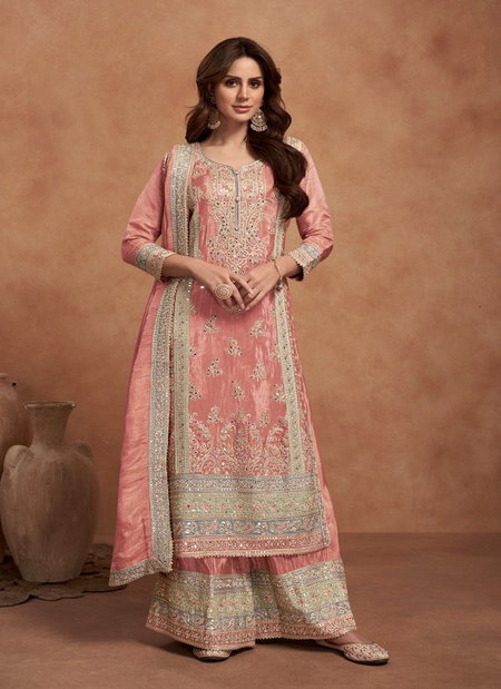 Peach Colour Qurbat By Gulkayra Simar Silk Plazoo Suits Wholesalers In India 7455