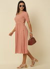 Peach Colour Raisin American Crepe Party Wear Western Midi Dress Catalog OLRF0045