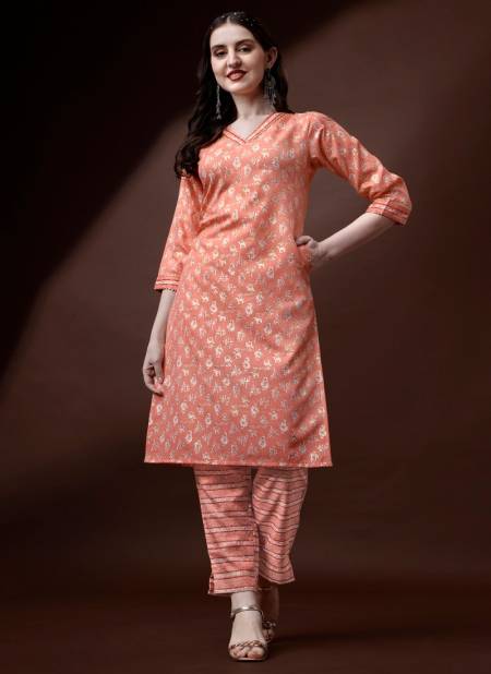 Peach Colour Raisin Magic Rayon Daily Wear Designer Kurti With Bottom Catalog OLSET0002