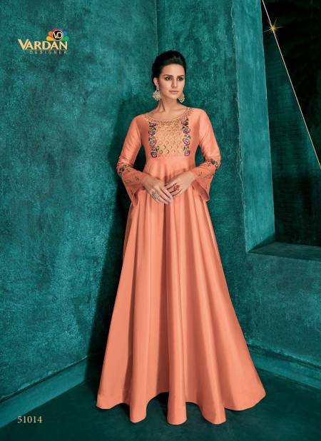 Peach Colour Rozi Vol 2 By Vardan Silk With Heavy Embroidery Gown Catalog 51014