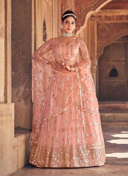 Peach Colour SS 165 Designer Wedding Wear Net Lehenga Choli Manufacturers 1583