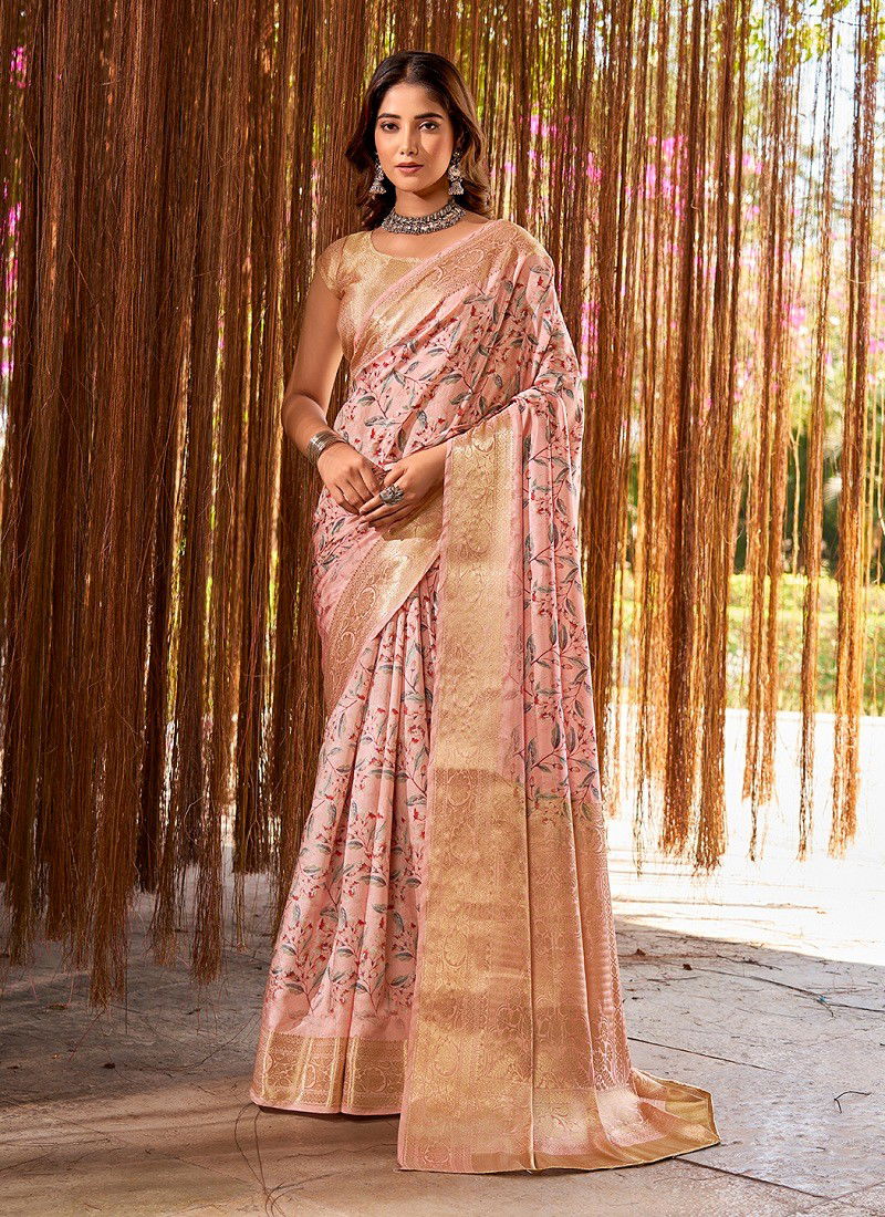 Peach Colour SS 172 Womans Leaf Printed Designer Saree Suppliers In India DS-107