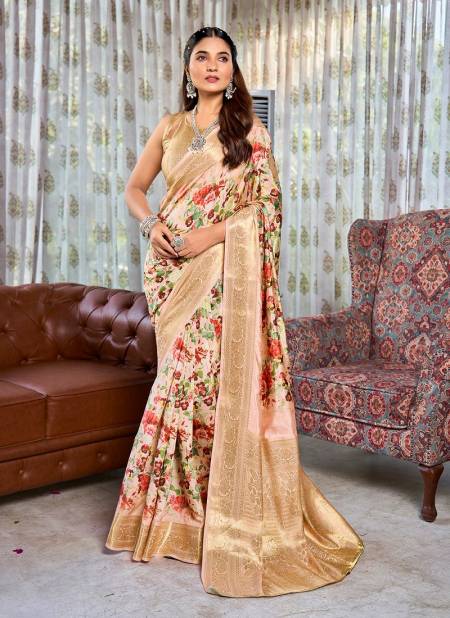 Peach Colour SS 174 Flower Printed Silk Womans Wholesale Saree Suppliers In Mumbai DS-113