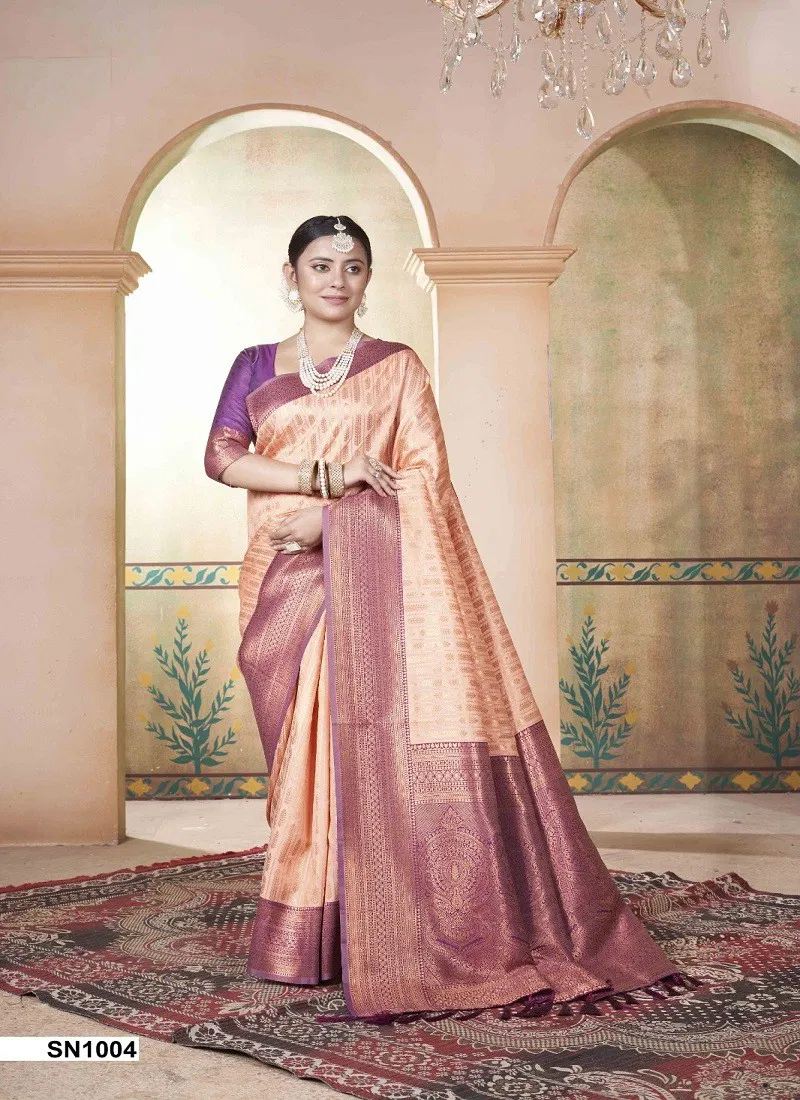 Peach Colour Sanaya By 3 Of Kubera Pattu Kanjivaram Silk Wholesale Market In Surat SN1004