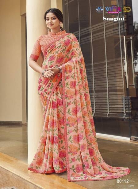 Peach Colour Sangini By Vipul Georgette Printed Daily Wear Sarees Wholesale Online 80112