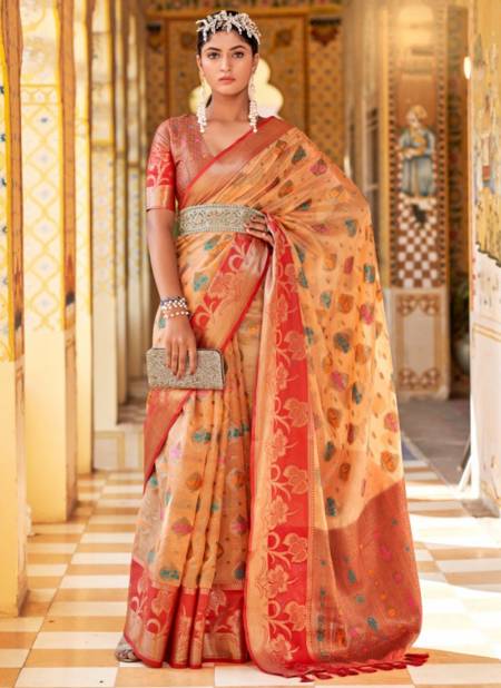 Peach Colour Sanskriti The Fabrica Wedding Wear Wholesale Printed Sarees Catalog 12003