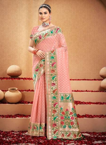 Peach Colour Shahi Cotton 1001 TO 1006 Series By Bunawat Cotton Sarees Wholesale Online 1001