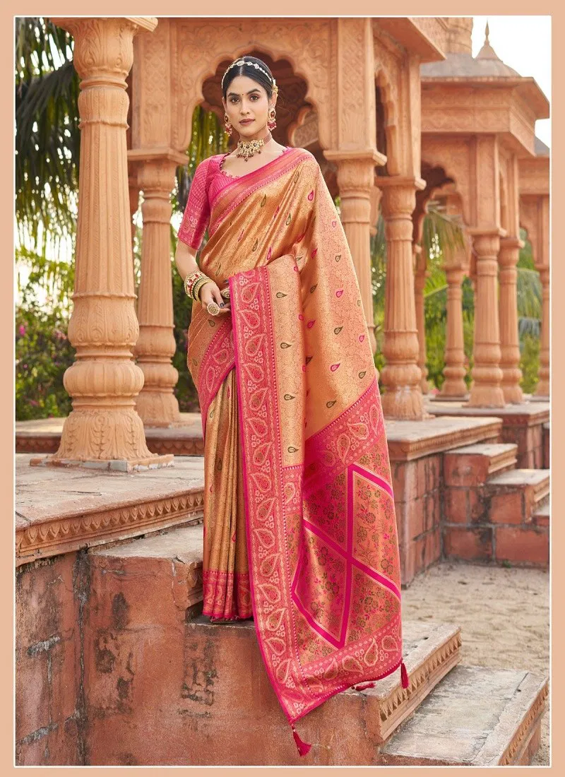 Peach Colour Shubharambh By Gobuni Banarasi Silk Saree Wholesale Price In Surat 1103