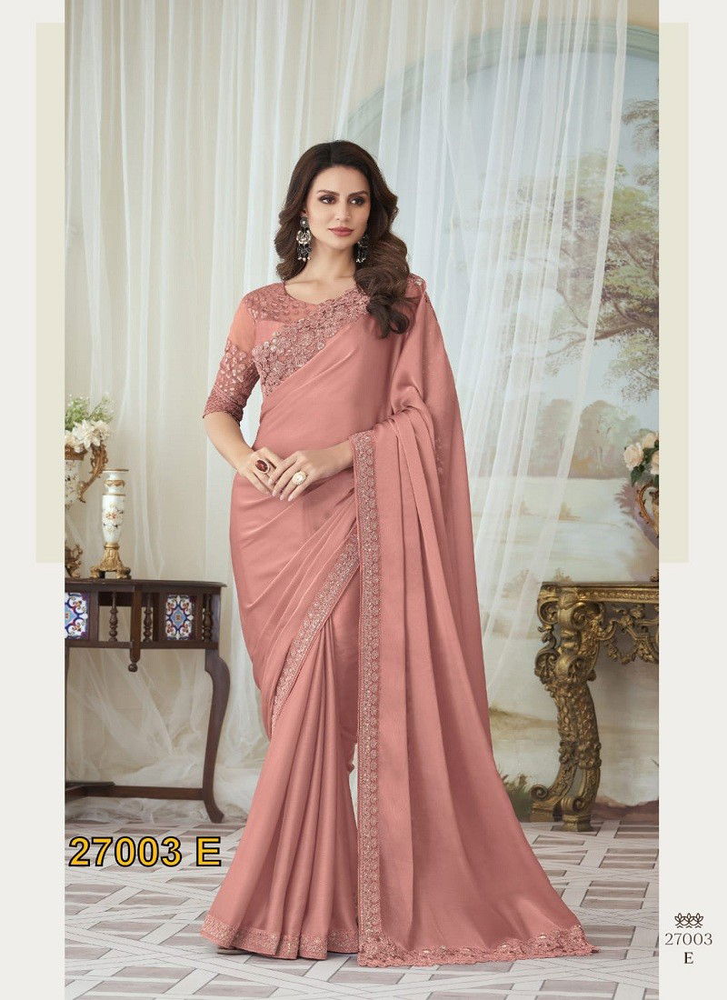 Peach Colour Silver Screen 27003 By Tfh Glorious Silk Designer Saree Wholesale Online 27003 E