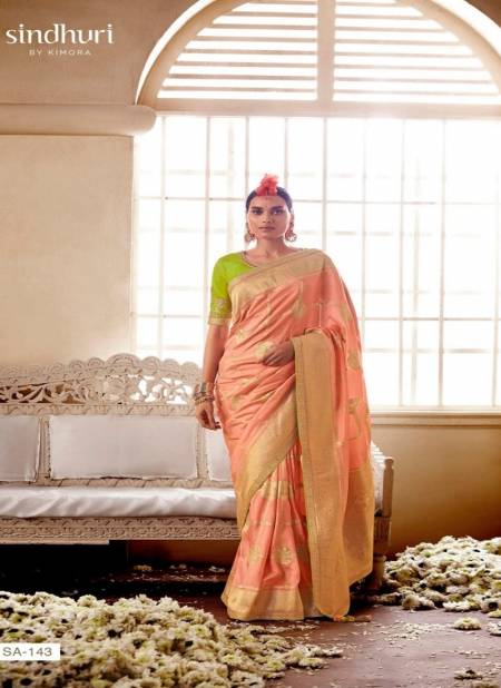 Peach Colour Sindhuri By Kimora Meenakari Silk Designer Wedding Saree Catalog SA 143