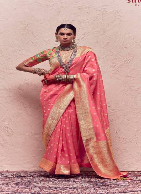 Peach Colour Sindhuri Kasturi By Kimora Zari Weaving Dola Silk Saree Catalog SA 196