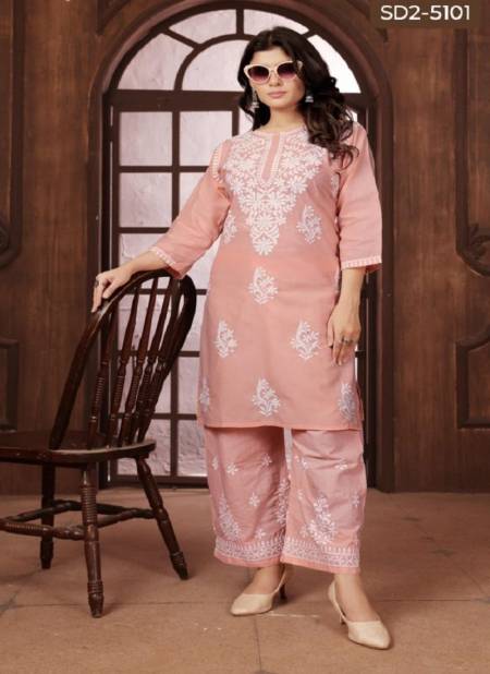 Peach Colour Sui Dhaga Vol 2 By Rasili Nx Cotton Chikankari Embroidery Kurti With Bottom Online Wholesale SD2-5101