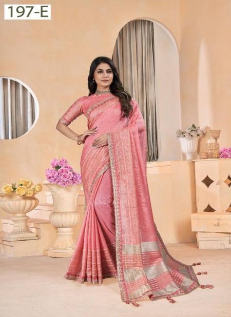 Peach Colour Sumitra 197 A To F Linen With Gota Coding Work Border Saree Orders In India 197-E