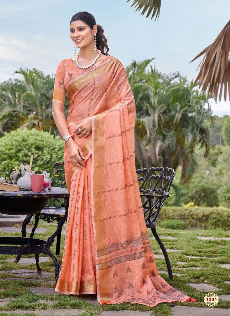 Peach Colour Suprabhat By Bunawat Cotton Daily Wear Sarees Wholesale Price In Surat 1001