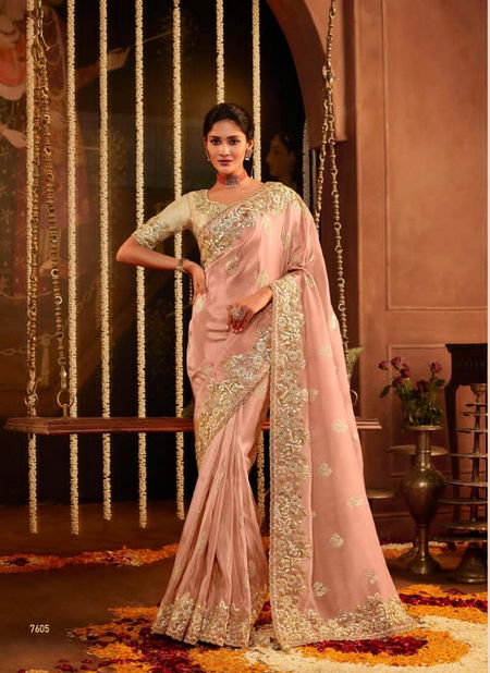 Peach Colour Suvarna By Sulakshmi Wedding Saree Catalog 7605 Catalog