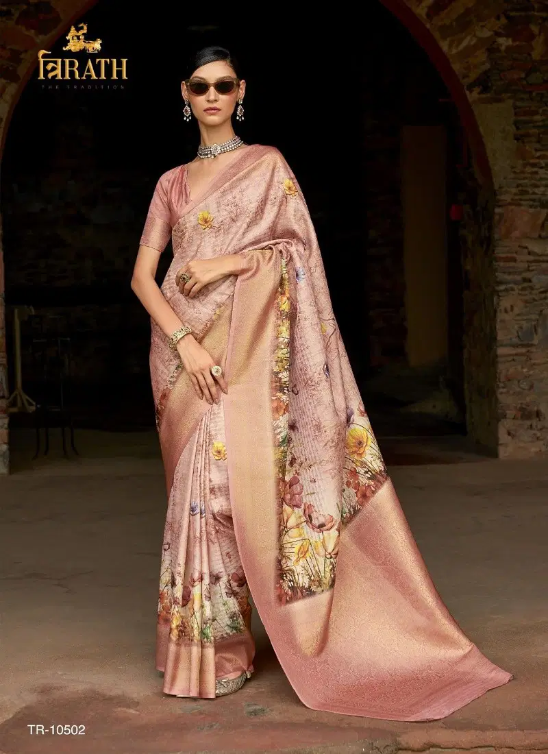 Peach Colour Sulekha By Trirath Tussar Silk Designer Sarees Suppliers In Surat TR 10502